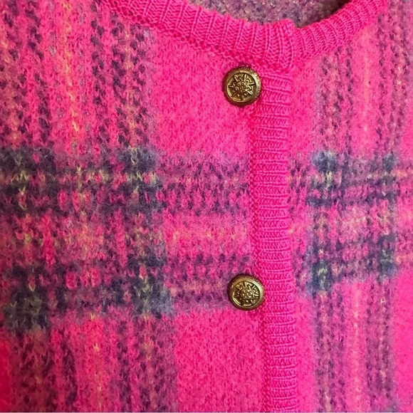 Robin Sinkler Vintage Pink Plaid Wool Button Vest Size Medium - Picture 2 of 8